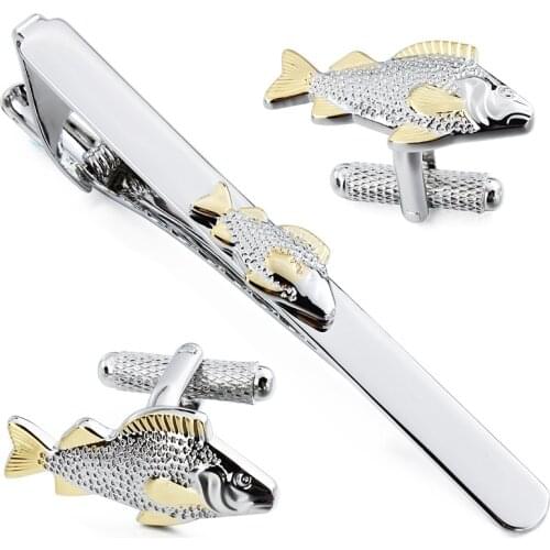 Drop Shipping Fish Cufflinks Cute 2.5 " Tie Clips&Cuff Links Set Retail for Party Business Shirt Accesory