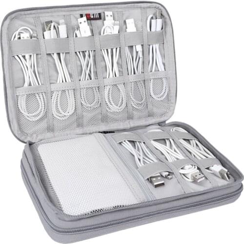 Gray Digital Storage Bag USB Data Cable Organizer Earphone Wire Bag Pen Power Bank Travel Kit Case Pouch Electronics Accessories