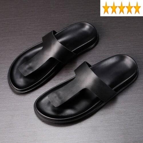 Male Beach Casual Slippers Summer Fashion High Quality Genuine Leather Flip Flops Mens Classic Outside Gothic Flat Shoes