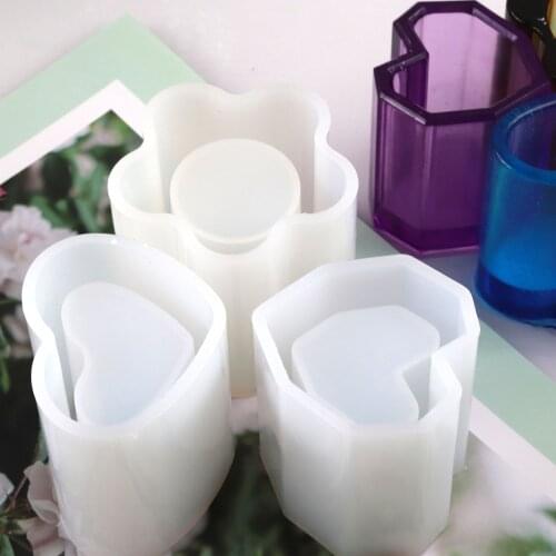 Plum Blossom Love Geometry Love Pen Holder Silicone Plaster Mold for Brush Pot UV Epoxy Mold DIY Jewelry Storage Box Making Jewe