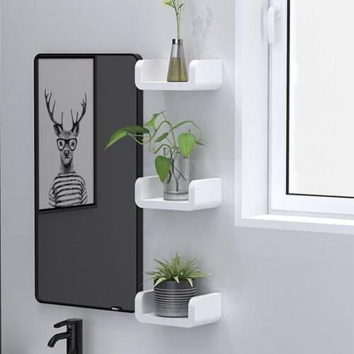 Nordic Style Bathroom Shelf Storage Organizer Rack Self-Adhesive Waterproof Wall Shelves Bathroom Accessories Without Drilling