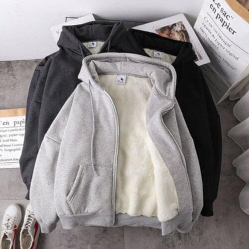 Autumn and winter lamb wool hoodie womens loose plus velvet thickening zipper hoodie all-match casual cardigan top Y2K womens