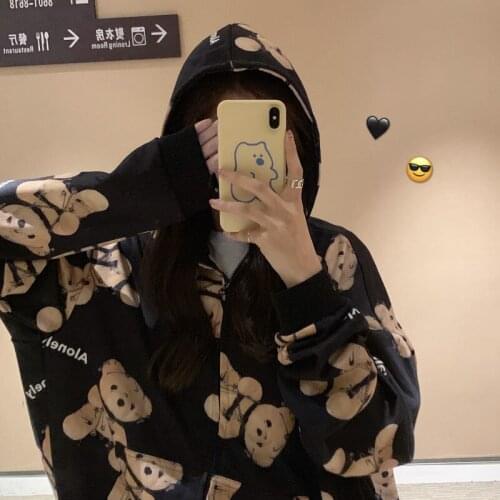 Hoodie Female Women White Girls Oversize Tops Female Casual Sweatshirt Autumn Bear Long Sleeve Hoodie Black Streetwear Girls
