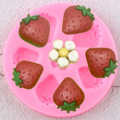 Strawberry Silicone Mold Flower Blossom Cupcake Topper Fondant Cake Decorating Tools Candy Clay Resin Chocolate Gumpaste Moulds