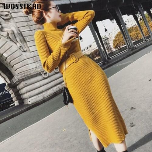 Knitting Dress Girls Long Fund Self-cultivation Thin Rendering Sweater Woman Elegant Long-sleeved Dresses Vobe Ropa Mujer