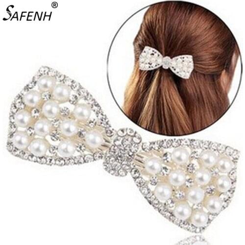 Women Girls Crystal Rhinestone Bow Hair Clip Beauty Hairpin Barrette Head Ornaments Hair Accessories