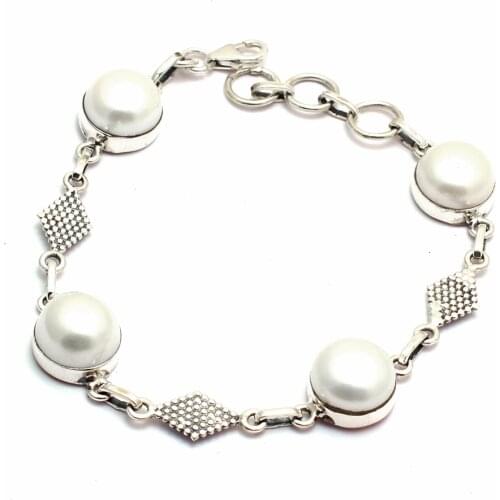 Genuine Pearl Bracelet 925 Sterling Silver, Women Fine Jewelry Gift, 22 cm, MHBB0199