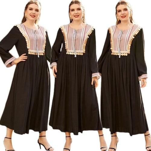 Ethnic Vintage Women Loose Casual Long Dress Sequins Muslim Abaya Islamic Clothing Maxi Robe Ramadan Arab Turkish Middle East