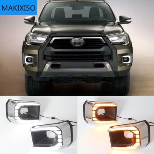 1 Pair Car LED Daytime Running Light Turn Yellow Signal Relay 12V DRL Daylight For Toyota Hilux Revo Rocco 2020 2021