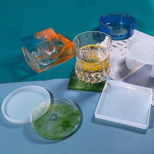 1pcs DIY Crystal Epoxy Resin Coaster Round Coaster Storage Box Mirror Silicone Mould For Resin