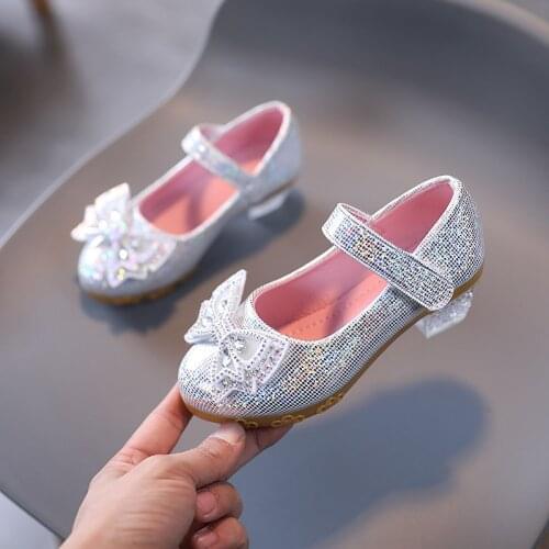 2021 Kids High Heel Dance Shoes Children Spring Dresses Leather Shoes Female For Girls Party Fashion Crystal Bow 3 8 To 12 Year