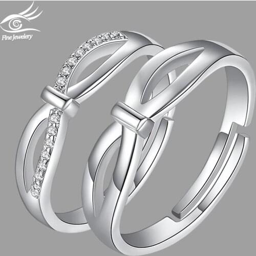 2Pcs/Set 925 Sterling Silver Couple Wedding Engagement Ring Crystal Elegant Women Valentine Day Gift Wholesale Dropshipping