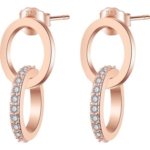 925 Sterling Silver Stud Earrings for Women Diamond Gemstone Two Round Earrings Wedding Engagement Gift Rose Gold Fine Jewelry