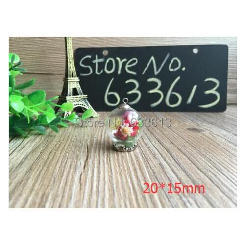 Freeship 200sets/lot 20*15mm glass globe crown base & cap set glass globes set glass vial pendant glass cover diy jewelry making