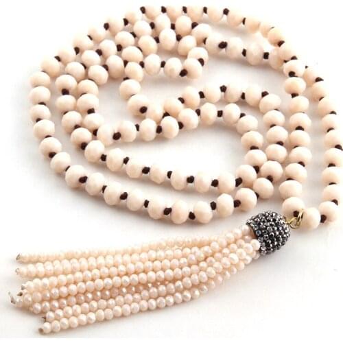 Free Shipping Fashio Artisan Jewelry 5x8mm Glass Knotted Crystal Tassel Punk Necklaces For Wom