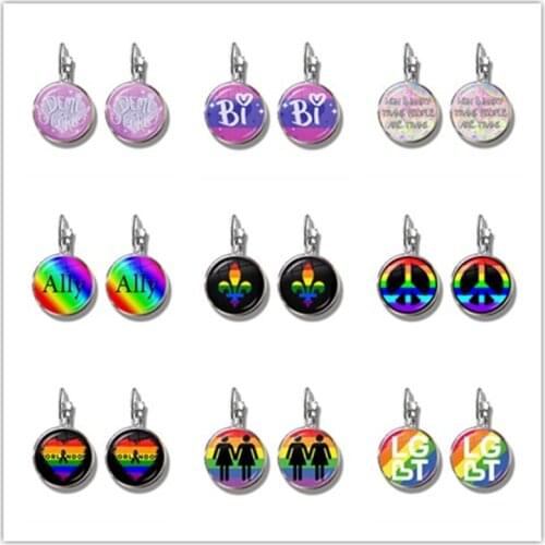 Bi Pride Earrings LGBT Hypoallergenic Gay Pride French Hooks Earrings Jewelry Rainbow Flag Glass Cabochon Jewelry For Women Gift