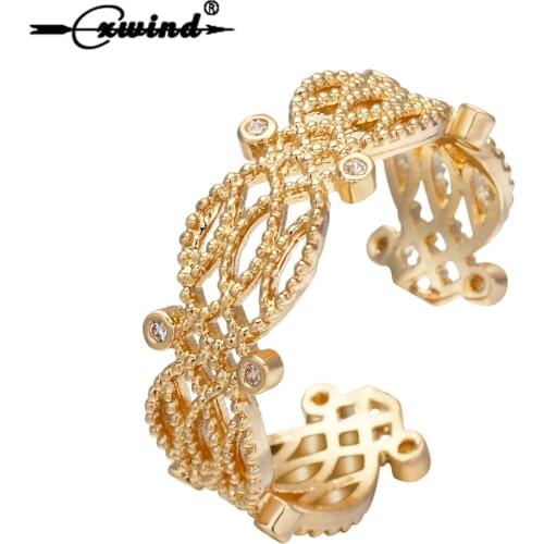 Cxwind Gold Crystal Rings Hollow Infinity Ring For Women Metal Charm Ring Bohemian Wedding Fashion Gemetric Jewelry Party Gift