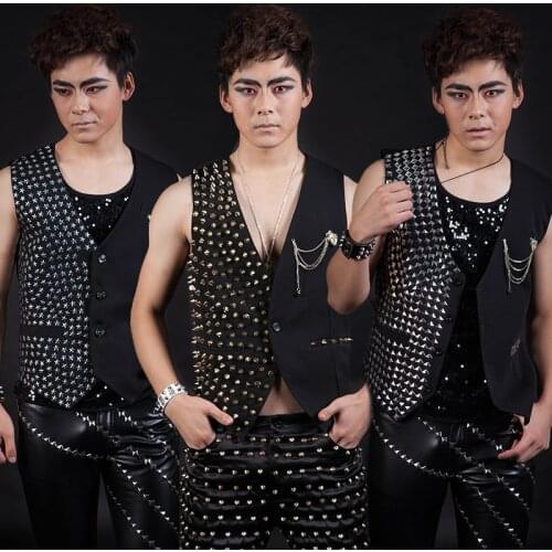 Jazz Hip Hop Performance Costume Bar Male Ds Sequin Vest Jacket Stage Dress Gown Nightclub Men Singer Performer Clothes DNV10066
