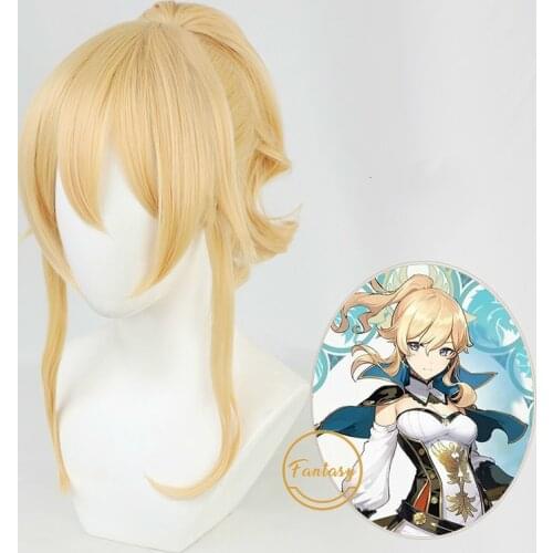 Genshin Impact Jean Cosplay Long Wavy Heat Resistant Synthetic Blonde Ponytail Hair Halloween Party Wig + Free Wig Cap