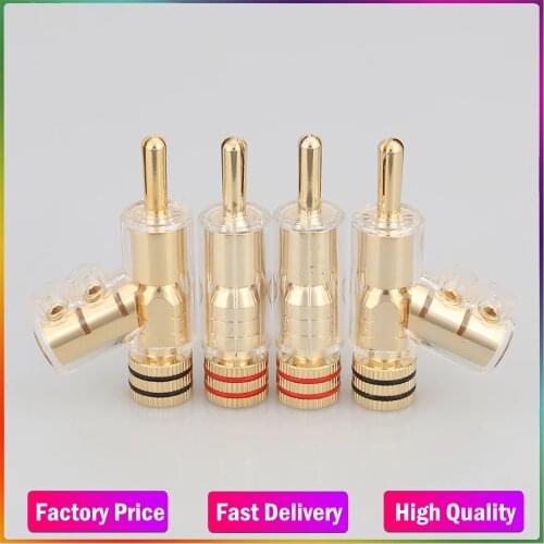 New 4pcs/Set VB202G High Performance 24K Gold Plated Audio Banana Connectors 45Dgree Locking Connector Speaker Cable HIFI