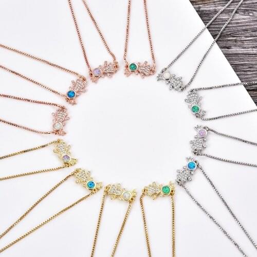 KAMAF Sweet Girl Inlaid Opal Adjustable Bracelet 11CM-22CM Copper Material Color Preserving Plating Ladies Jewelry Gift