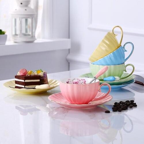 Creative Color Bone China Pumpkin Coffee Cup Saucer Phnom Penh Embossed Ceramic Coffee Cup 200ML