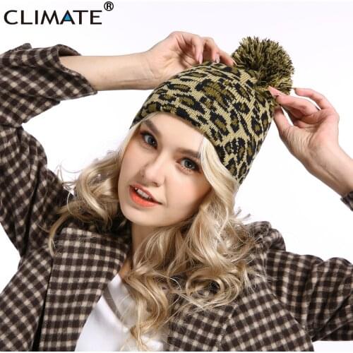 CLIMATE Fashion Leopard Beanie Warm Hat Women Girl Sexy Winter Hat Beanie Skullies Women Knit Beanie Hat for Women Lady Sexy