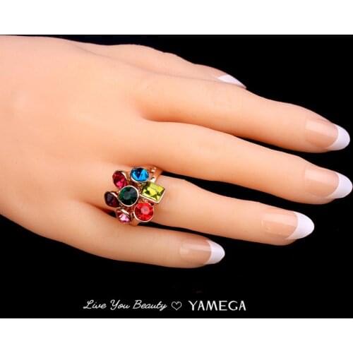 Trendy Metal Gold Ring Crystal Fashion Jewelry Dainty Party Gifts Bling Bling Colorful Czech Rhinestone Rings For Women Girls