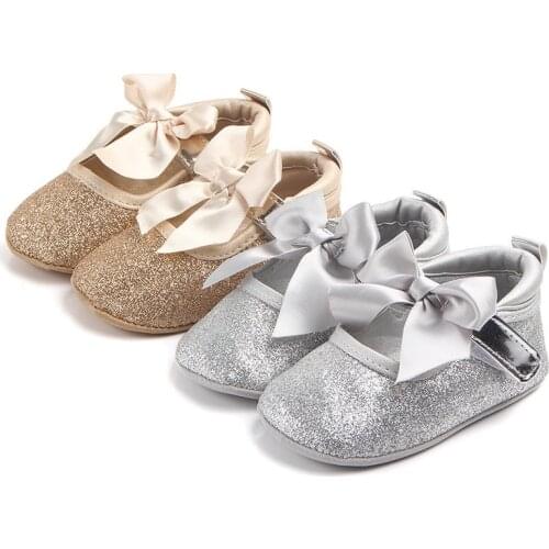 Fashion Bling Baby Shoes Cute Bowknot Infant Antislip First Walker Newborn Girls Princess Shoes