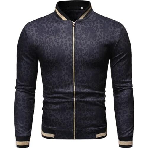 2021 Spring And Autumn Mens Jacket Printed Leopard Print Jacket Fashion Stand Collar Trend Jacket Stand Collar