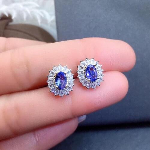 NaturalTanzanite Earring Real Tanzanite Earring 925 Silver sterling Fine Charm Jewelry for Women Wedding Party Earring