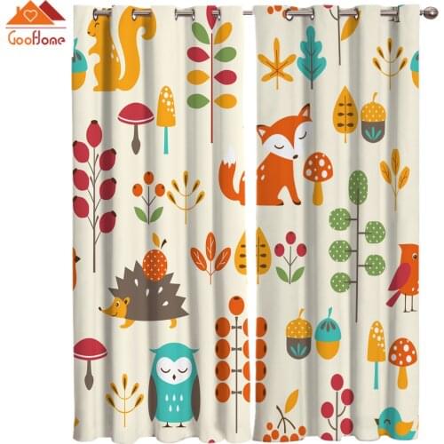 Autumn Fall Cute Children Hedgehog Fox Window Curtains Dark Living Room Outdoor Fabric Drapes Kids Curtain Home Decor