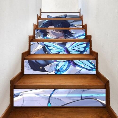 PVC Mural Paper Print Blue Butterfly Girl Renew Picture Self Adhesive Waterproof Stair Stickers Home Decor Wallpaper For Bedroom