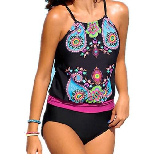 Plus size womens swimsuit printing sling high waist split bikini woman swimsuit