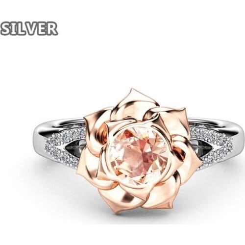 Crystal Female Champagne Flower Engagement Ring Cute Luxury 925 Silver Love Wedding Jewelry Promise Zircon Stone Rings For Women