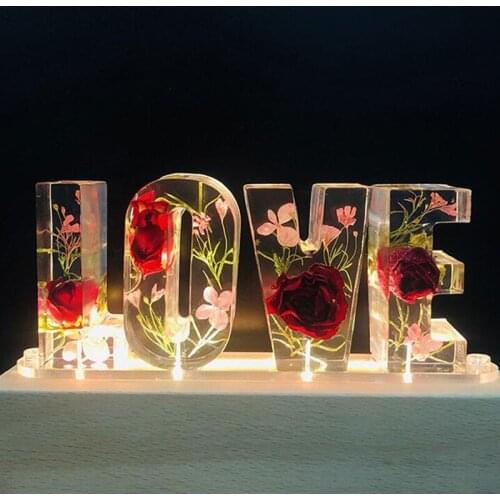 Resin Dried Flower LOVE LED Lamp Bedroom Tabletop Atmosphere Lamp Lover Wife Girlfriend Anniversary Valentine Gift USB Power