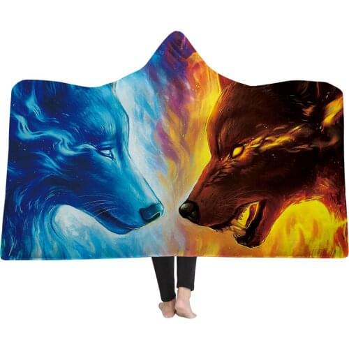 3D Wolf Hoodie Blankets Warm Fleece weighted Blankets Traveling Camping Hooded throw Coral Fleece winter blankets for beds