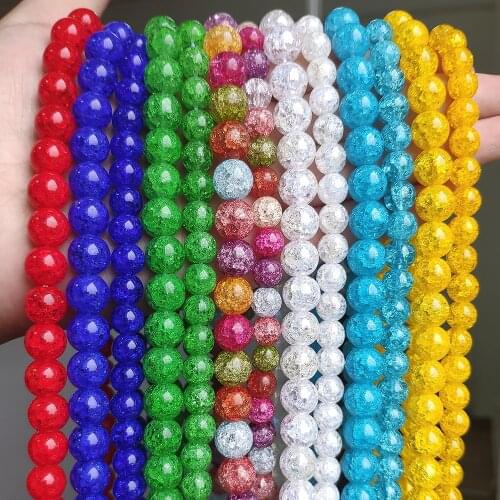 Tourmaline AB Color Cracked Crystal Beads for Bracelets Round Loose Quartz Beads for Needlework DIY Jewelry Making 15'' 6-12mm