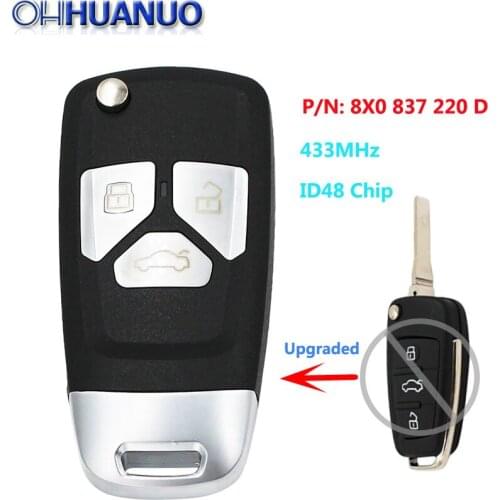 Upgraded Flip Remote key Fob Uncut Blade HU66 for Audi A1 TT R8 Q3 2009-2014 433MHZ With ID48 Chip P/N: 8X0 837 220 D