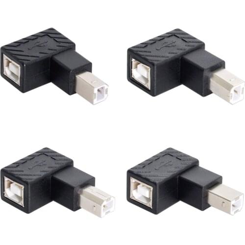 Xiwai USB 2.0 B Type Male to Female Extension Adapter Horizontal Vertical Angled 90 Degree for Disk Scanner 4Pcs