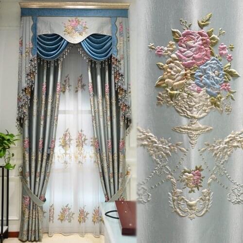 Custom European-Style Luxury Jacquard Curtains for Living Room Bedroom Blue Noble Elegant High Precision 4D Embossed Curtain 4