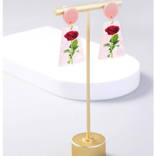 2021 New Pink Rose Flower Earrings for Women Plant Acrylic Handmade Drop Earrings Party Jewelry Wedding Gifts Wholesale