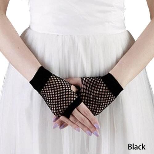 Womens Girls Black Short Fishnet Gloves Fingerless Gothic Punk Rock Costume Fancy Party Accessories
