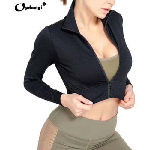 Womens Workout Crop Top Fitted Pullover Zip Up Long Sleeve Coat Gym Fitness Running Sweatshirt Tight Yoga Clothes Jacket Black
