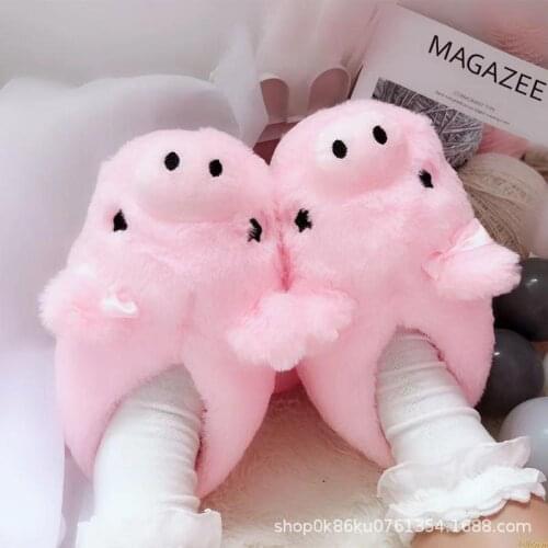 Winter warm Indoor floor bedroom Cotton Pink Pig slippers cartoon cute plush Keji slippers home slip cotton pad shoes