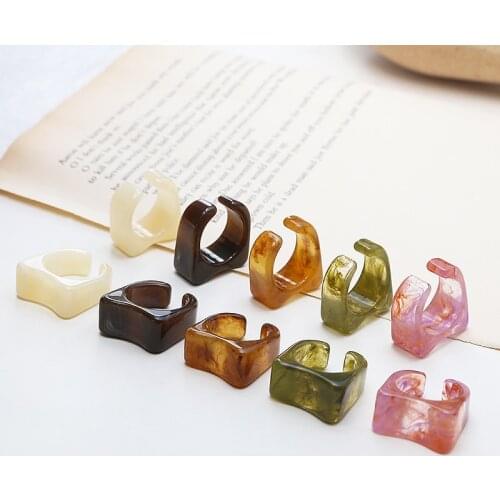 10pcs Korean Style ins resin rendering style exaggerated niche can be pasted index finger ring For Women diy jewelry accessories