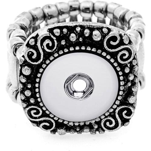 12styles to Choose! New Vintage Engraved Square Metal Elastic Adjustable Size Rings 12mm Button Snap Ring Unisex Jewelry
