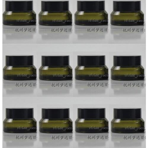 15g Olive green glass cream jar with black plastic lid, 15 grams cosmetic jar,packing for sample/eye cream,15g mini glass bottle
