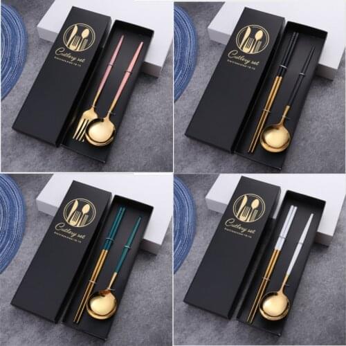 2pcs/gift Box Stainless Steel Dinnerware Gift Set Silverware Dinner Nordic Tableware Spoon Chopstick Stainless Steel Cutlery Set