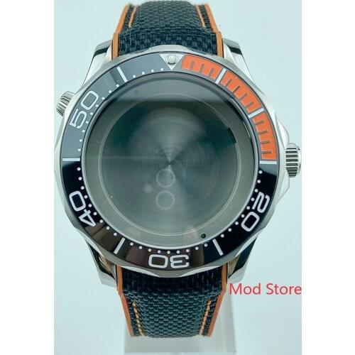 200M Waterproof 41mm Sea-Master Style Watch Case Black Orange Ceramic Bezel Lumed Pip 316 Solid SS Fit Seagull2836 Mov't